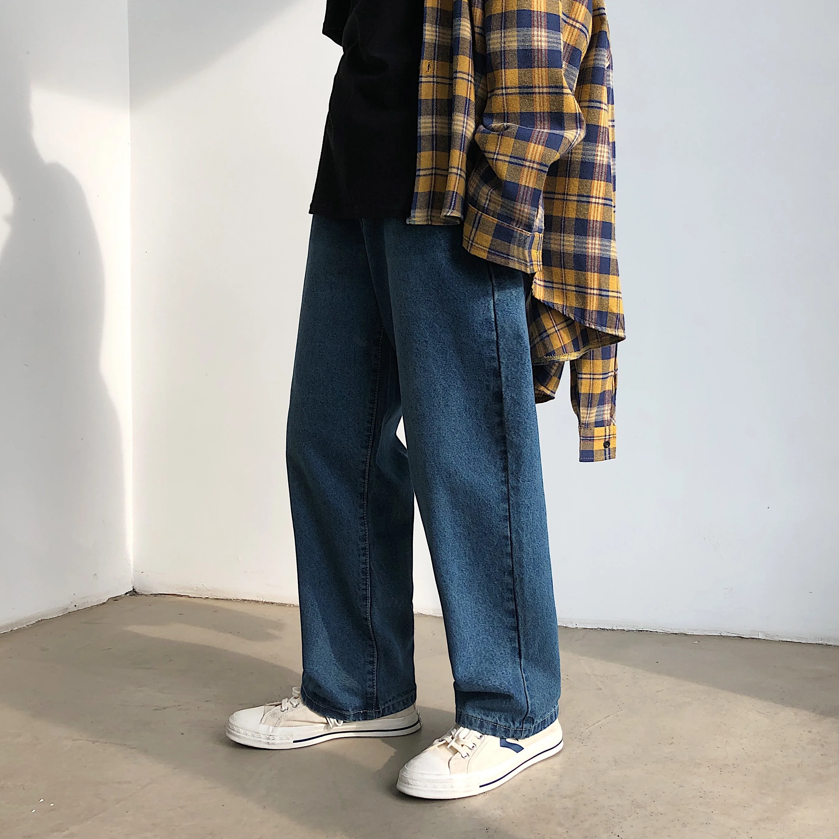 Men S Loose Wide Legs Pants Baggy Homme Casual Pants Cargo Pocket Wash Jeans Biker Denim Blue Color Loose Trousers Size S 2xl Jeans Aliexpress