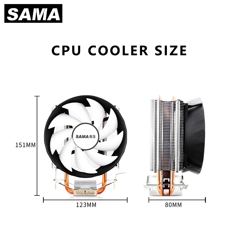 Sama Tubos de Calor Cpu Cooler Rgb 120 mm 1600rpm pc Radiador Silencioso para Intel Lga 1150 1151 1155 Amd Am3 Am4 Cpu Ventilador de Refrigeração Ventiladores e resfriadores - Imagem 2