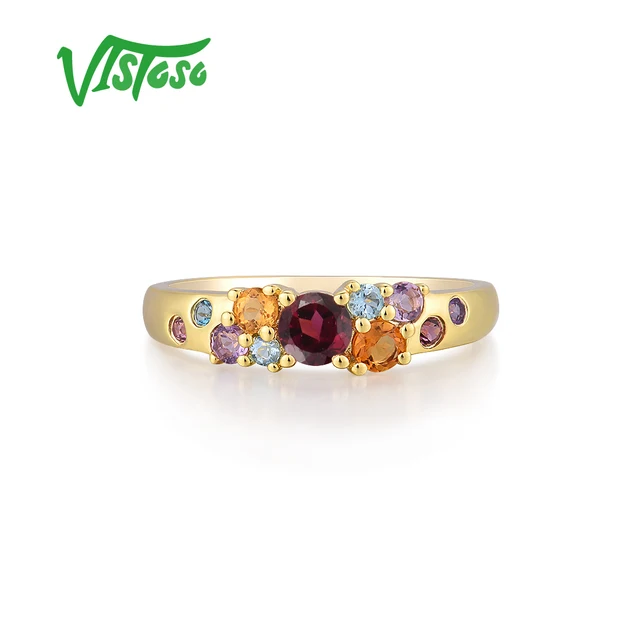 VISTOSO Pure 14K 585 Yellow Gold Rings For Lady Sparkling Multicolor Gems Rhodolite Garnet Amethyst Citrine Topaz Fine Jewelry 2