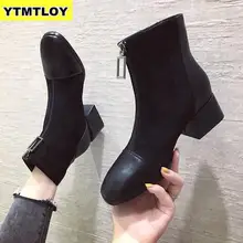 Г. Ботильоны из искусственной замши Женская плюшевая обувь на не сужающемся книзу массивном каблуке женская шикарная обувь женские ботинки коричневый шоколад Zapatos De Mujer на молнии