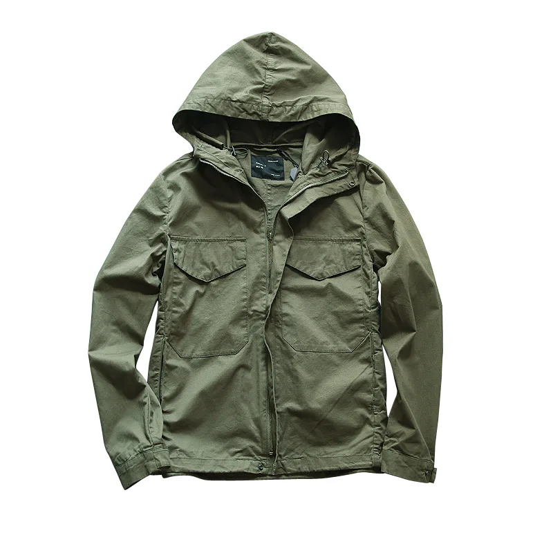 Autumn Winter M65 Zipper Woven Hooded Short Windbreaker Coat Men's Fashion Pure Cotton Washed Old Casual Thin Jacket waterproof windbreaker jacket,casual men jacket