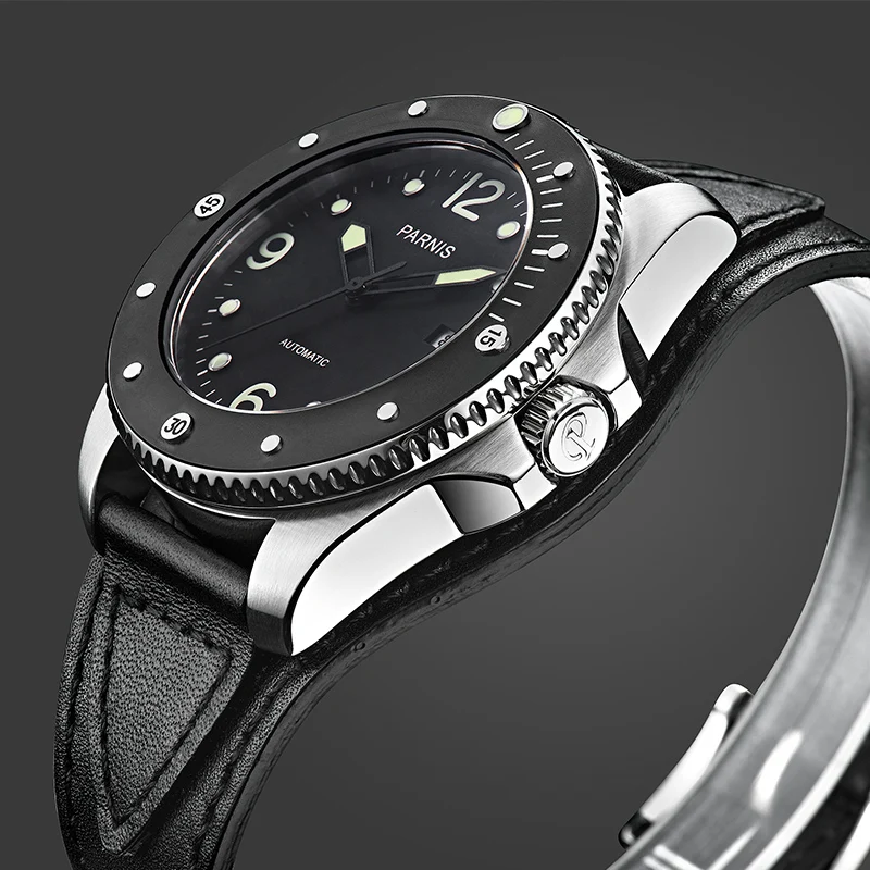 

Parnis Brand Top Watch Men Mechanical Watches Casual Rotating Ceramic Bezel Sport Diver Automatic Watch Men Gift PA6029
