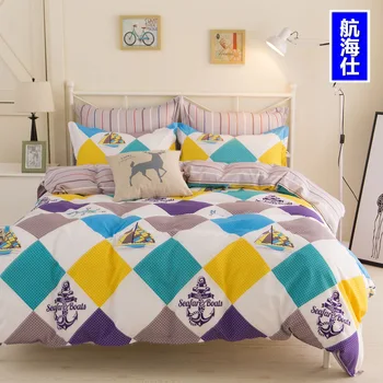 

Geometric pattern stripe Cotton 4pc comforter Bedding sets - sheet + duvet cover + pillow case / queen king size dekbedovertre