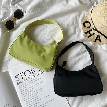 

2020 New INS Bags for Women Trendy Vintage Fashion Casual Baguette Shoulder Nylon Handbag Female Small Clutch Armpit Bag Purses