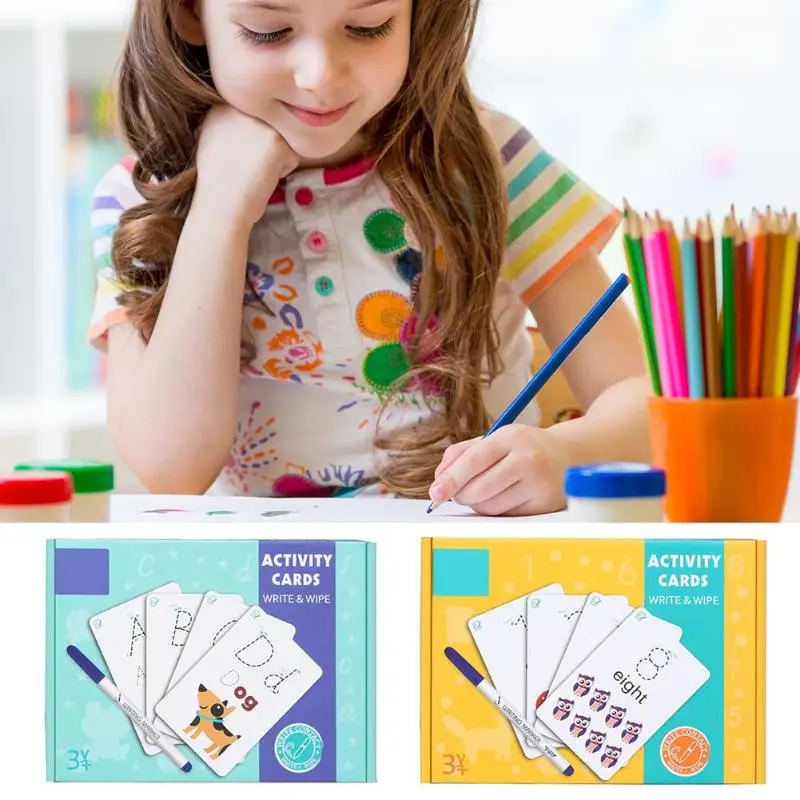 Буквенно-цифровые слова написания когнитивные карточки стираемая практика рукописная Открытка Дети Когнитивное обучение раннего