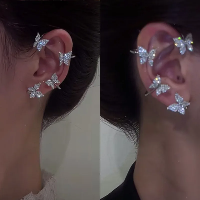 Посеребренные металлические клипсы-бабочки для ушей без пирсинга женщин