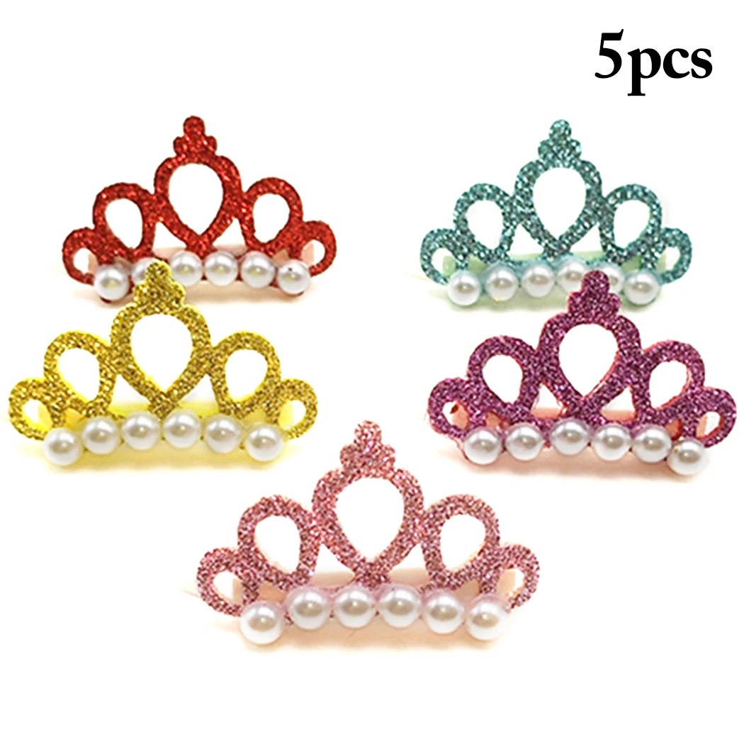 5pcs Small Dogs Faux Pearl Crown Shape Bows Hair Yorkshire Accessories For Pets Hair Clips Grooming Cat Bows Pet Accessoires