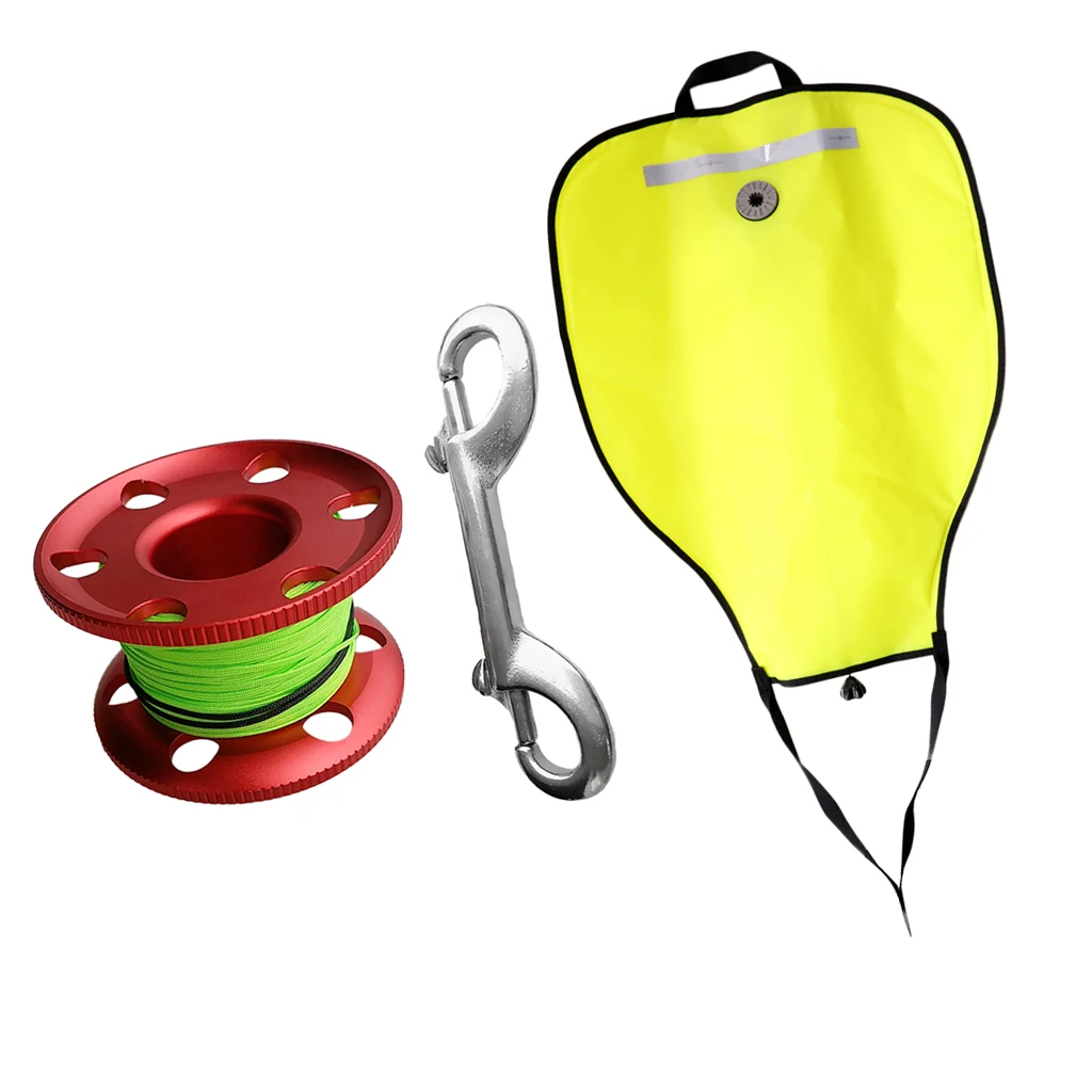 

Reflective Lift Bag 50Lb Scuba Diving 50 Pound Treasure Find & Scuba Diving Dive Compact Finger Spool Reel