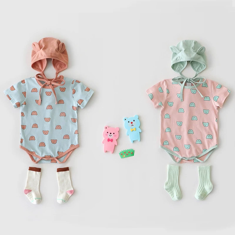 MILANCEL-vêtements de dessin animé pour bébés garçons | Vêtements imprimés de petits ours, vêtements pour nourrissons et filles, avec chapeau