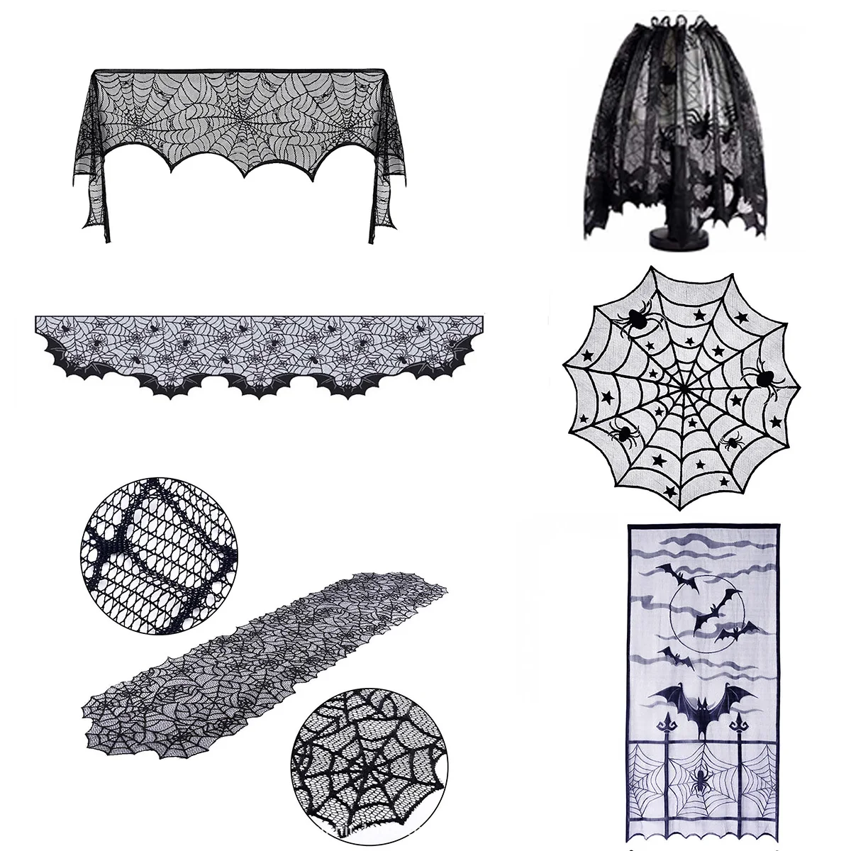 Хэллоуин Вечерние черные кружевные веб-каминной полке шарф Скатерти ужас