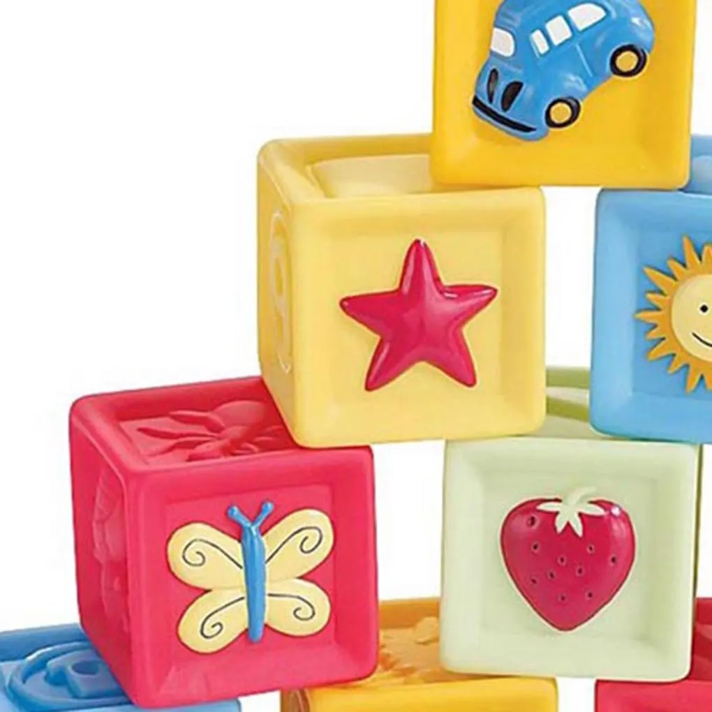 10 шт./компл. детские блоки игрушки нетоксичные мягкие Пластик мультяшный куб строительных образования детей мягкие резиновые блоки