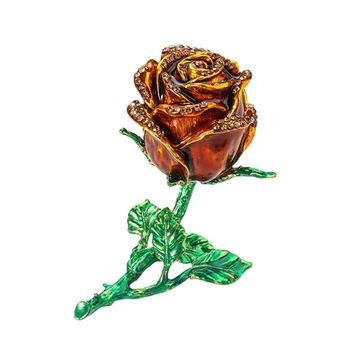 

Creative Alloy Rose Flower Jewelry Storage Box Faux Diamond Rings Earrings Case
