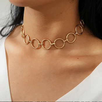 

Tocona Punk Gold Short Chocker Necklace for Women Metal Hollow Round Adjustable Neckalce Party Jewelry Accessories 9041