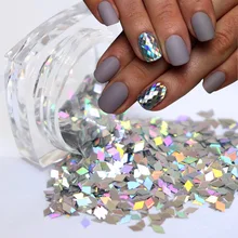 1 Bottle Laser Silver Nail Glitter Flakes Rhombus Shape Holographic Nail Sequins Slice Paillette Sparkly Nail Art Decoration