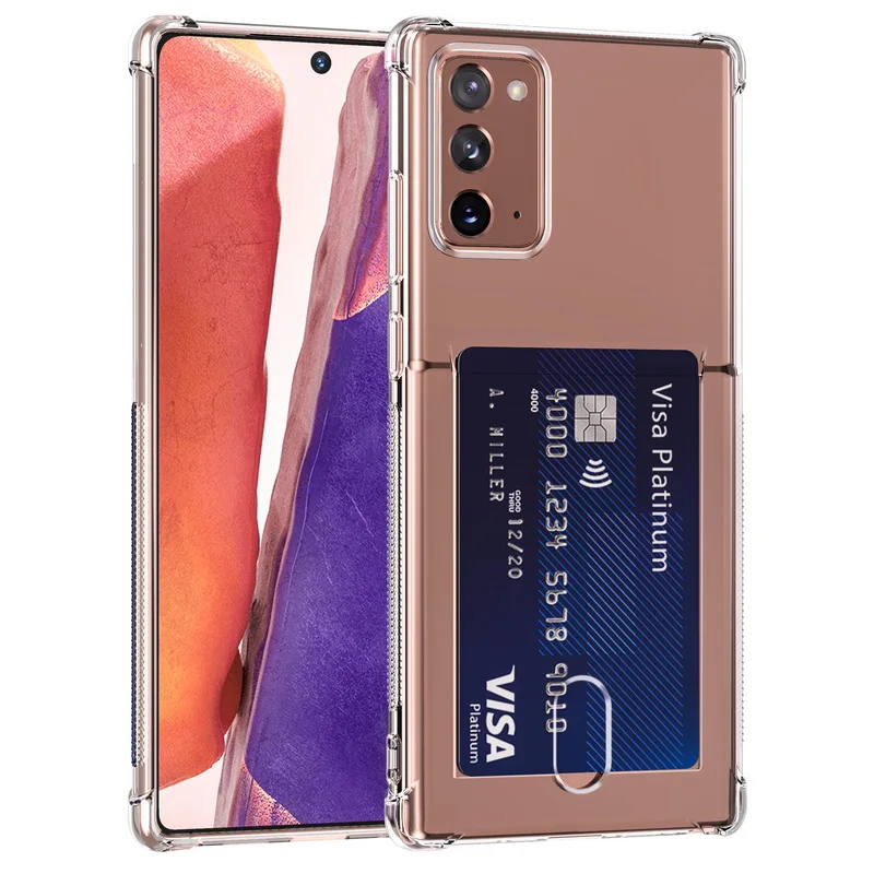 

Card Holder TPU Transparent ID Credit Card Slot Soft Cover For Samsung Note 20 S20 FE Ultra 10 A51 A71 A50 A70 S10 S9 S8 Plus