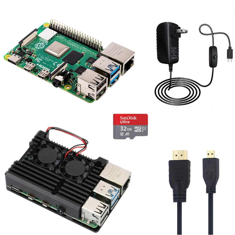 

Raspberry Pi 4 Model B 1G/2G/4G Kit with Aluminum Case 5V 3A Power Adapter with Switch HMDI Cable 32G SD Card Optional