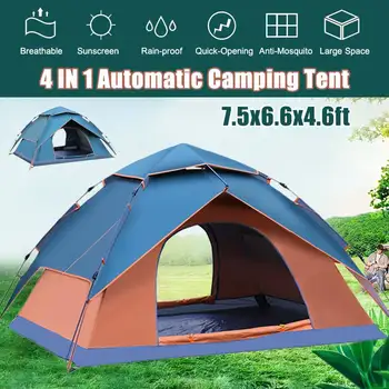 

3-4 Person Protable Outdoor Automatic Tents Camping Beach Tent Waterproof Sun Shelter Travelling Hiking Large Space Green/Orange