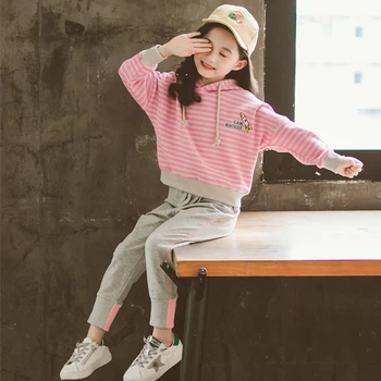

2019 autumn Girls Clothes set striped Kids Hoodies Pants Kids Christmas costume Tracksuit For Girls Clothing Sets Sport Suit
