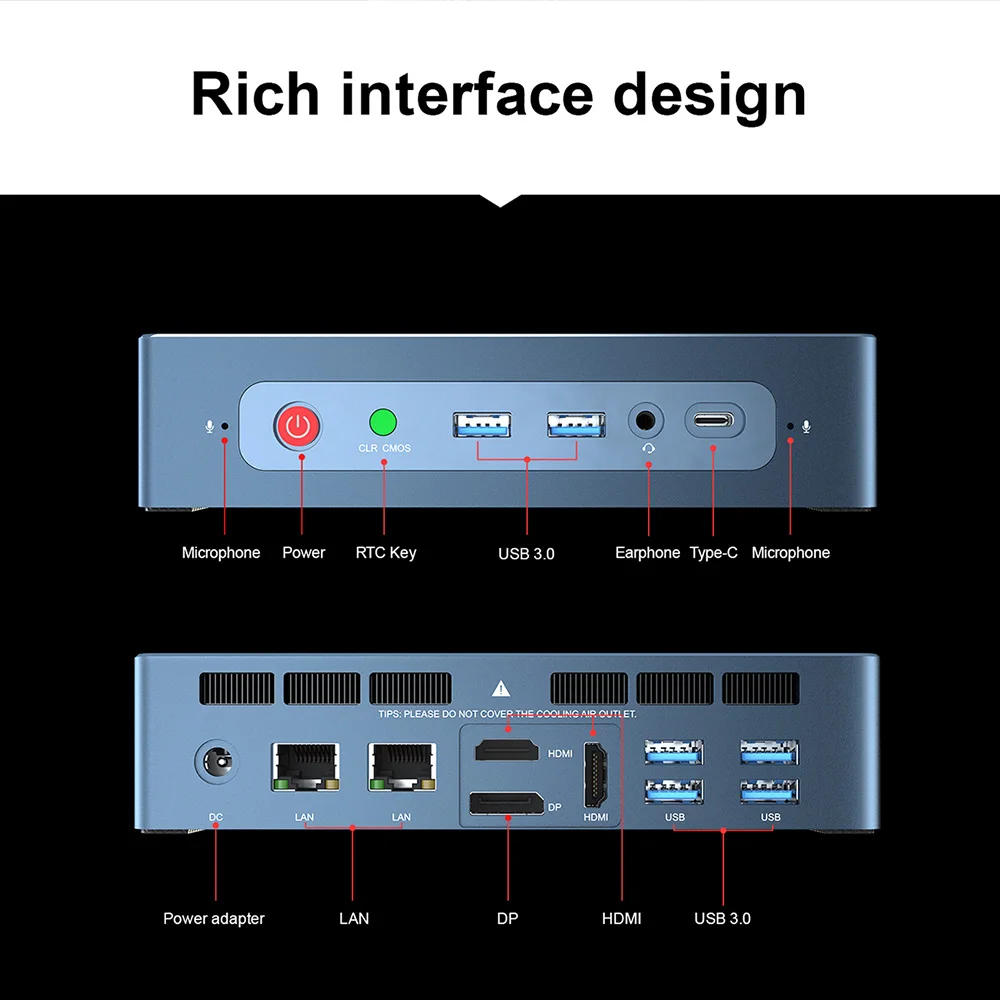 Beelink GT-R Fingerprint Boot Encryption New Smart Desktop Mini PC with AMD Ryzen5 3550H AMD Radeon RX Vega 8 - Blue 16GB RAM + 512GB ROM + 1TB US Plug