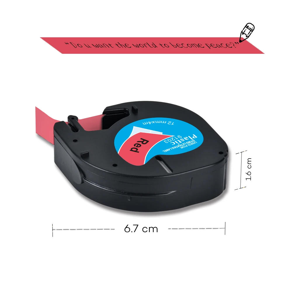 Yance-LT91203 LT 91203 91333 91223 59424 12mm 검정 빨간색 호환 DYMO LetraTag 플라스틱 테이프 DYMO 라벨 프린터 LT-100H