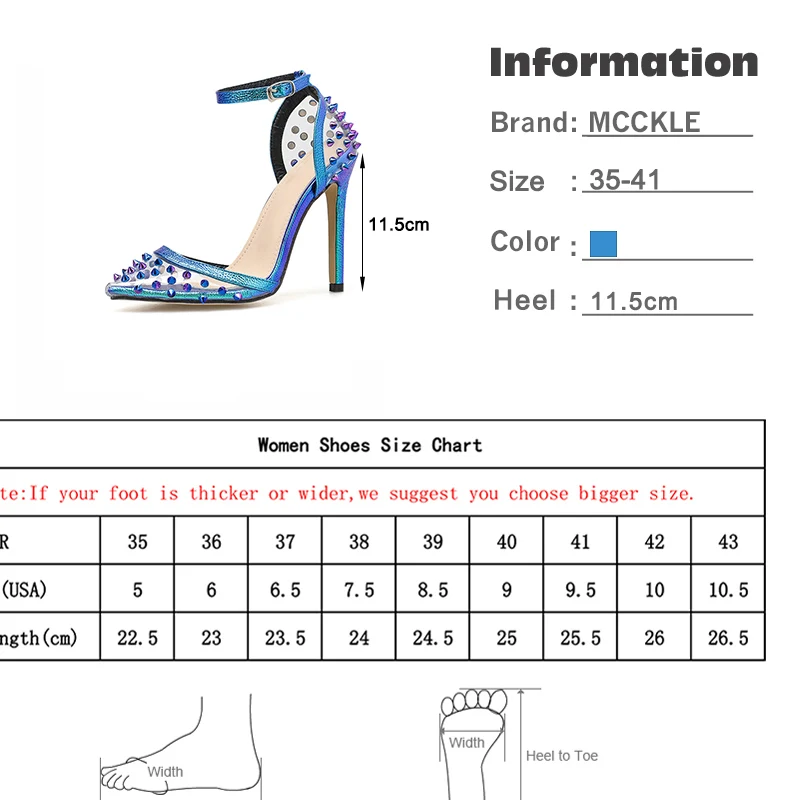 MCCKLE/Новинка; женские шлепанцы с заклепками; женские прозрачные туфли на высоком тонком каблуке; женская обувь; коллекция года; модная обувь с острым носком