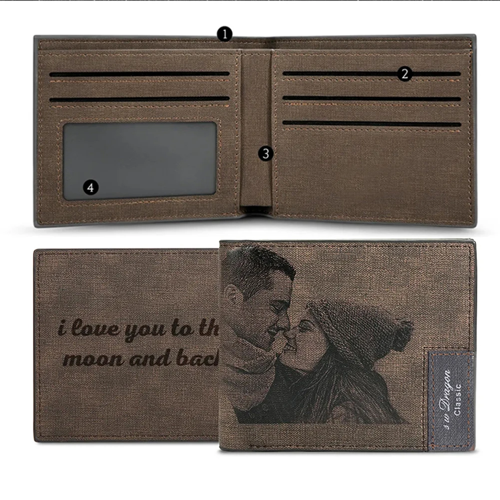 

Men Wallet Personalized Gifts for Men Him Her Custom Photo Wallet Mens PU Leather Short Wallets Purse Birthday Father's Day Gift