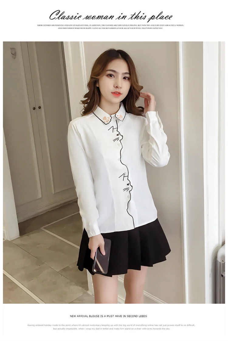 Осенние женские блузки, рубашка с вышивкой, белая рубашка, женские топы с длинным рукавом, Офисная рубашка для девушек, женская блуза 660H60