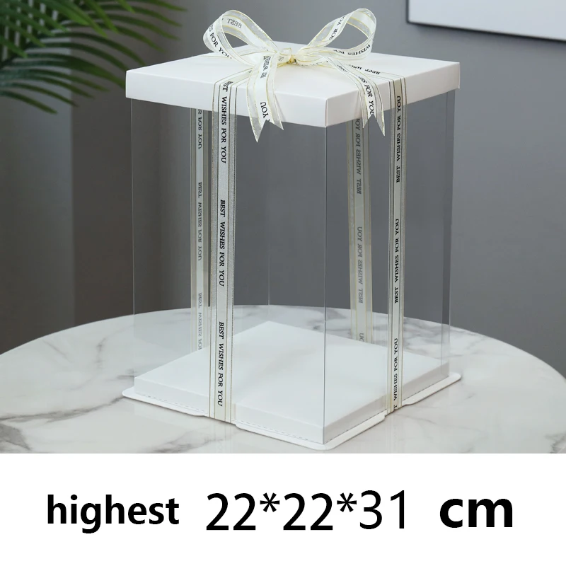 22*22 см ПВХ прозрачная коробка для торта свадебные вечерние коробки для конфет коробка для торта цветок подарочная коробка для еды с нижним кронштейном - Цвет: C22X22X31cm