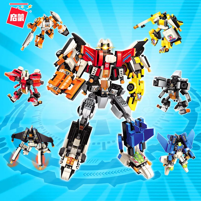 

ENLIGHTEN 3102 Fission Product Man 6-in-1 Deformation Robot Jingang Children Educational Force Assembled Building Blocks Splicin