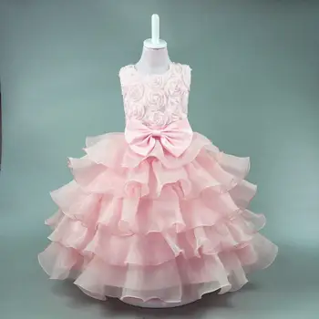 

Korean children's Princess dress three-dimensional rose bow flower puff wedding Dress child Prom Modern Dance Disfraces 559QXR31
