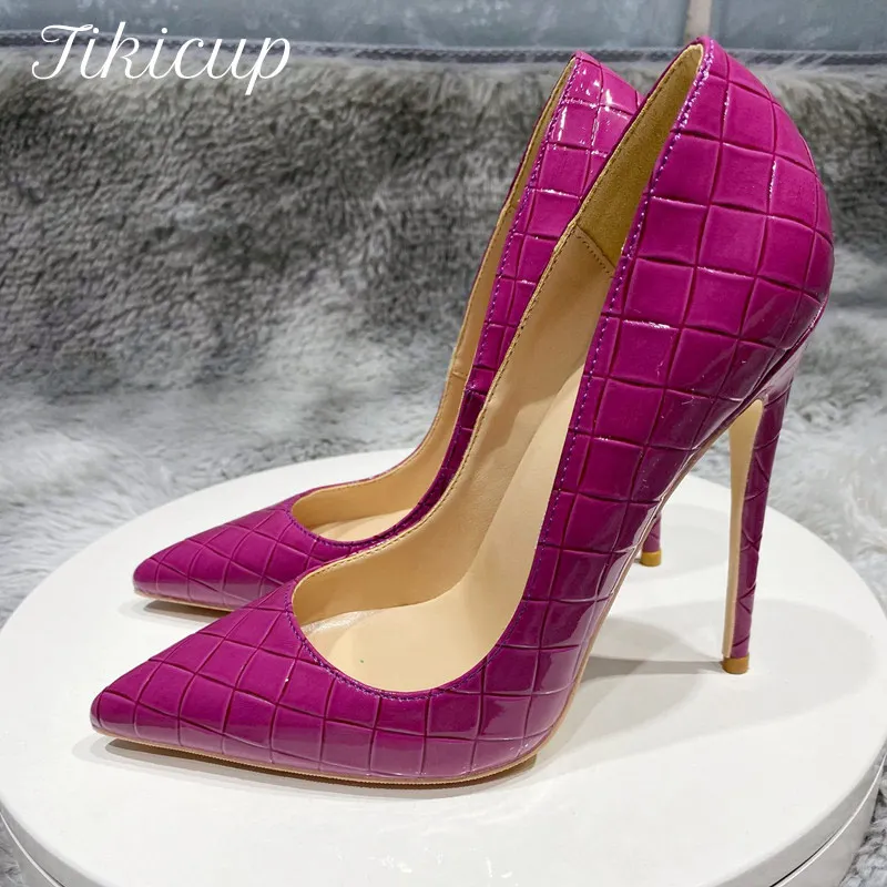 Tikicup Purple CrocEffect Women Sexy Pattern Extremely High Heels Slip On Pointed Toe Stiletto Pumps Ladies Chic Party Shoes