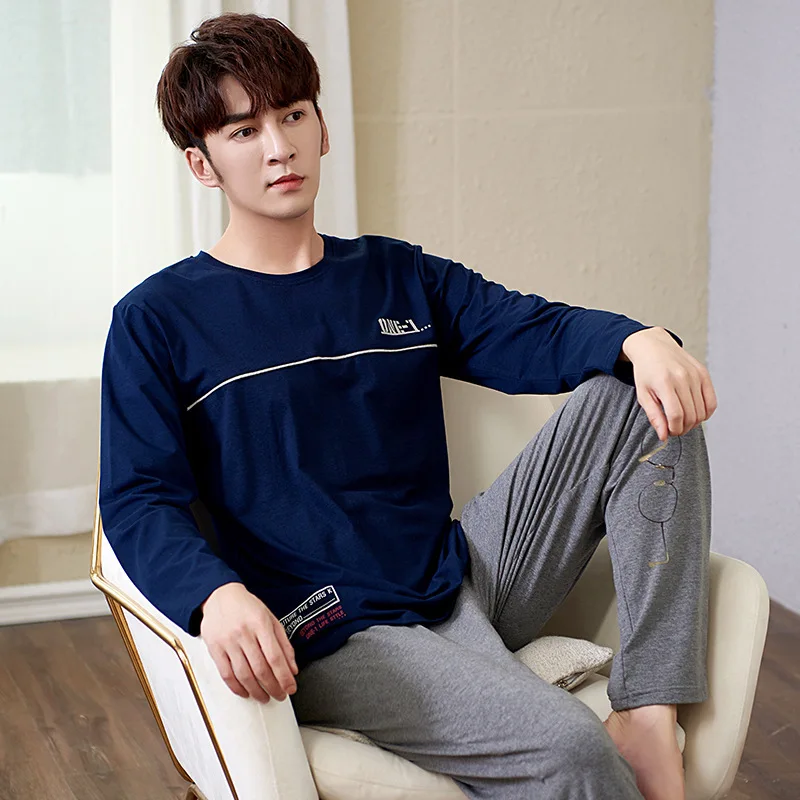 

Pajamas Men's Modal Cotton Silk Cotton Silk Long-sleeved Home Service Spring and Autumn Thin Suit Dormir Tops Ensemble Homme New