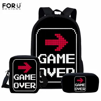 

FORUDESIGNS Customize School Bag Personality Game Over Prints School Backpack for Teenage Boys Girls Shoulder Bag Kids Schoolbag