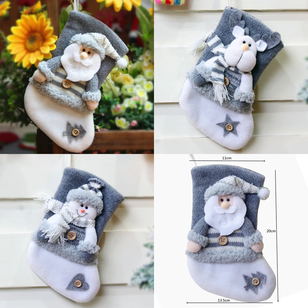 Christmas Socks Bag Christmas Stocking Mini Sock Santa Claus Candy Kids Children Gift Bag Xmas Tree Hanging Decor