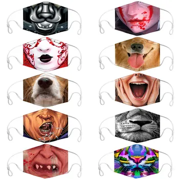 

Unisex Cospaly Pritned Mask Anti Dust Mouth Mask Windproof Foggy Haze PM2.5 Mask With 2PC Filter Gasket Recyclable Face Mask