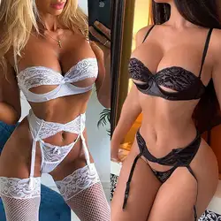 3pcs-Sexy-Lingerie-Underwear-Sleepwear-Women-G-string-Bra-Lace-Babydoll-Nightwear