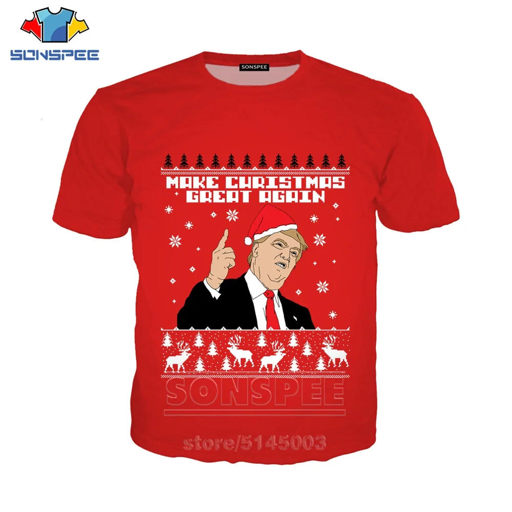 Рождественская футболка, новинка, Мужская и Женская толстовка с надписью «Trump», 3D принт снеговика, короткий рукав, хип-хоп Уличный Топ, Забавный пуловер, C083-01