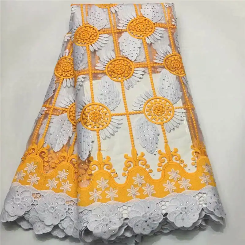 

ZQM!High quality Nigerian 100% cotton embroidered African lace fabric with rhinestone french net lace fabric for women ! J102308