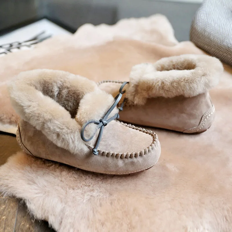 Genuine Leather waterproof women flat shoes comfortable winter warm natural fur snow shoes fashion non-slip women