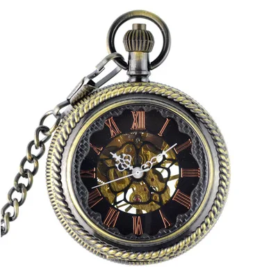 Винтажные бронзовые Механические карманные часы с ручным заводом мужские карманные часы на цепочке Подвесные часы подарок