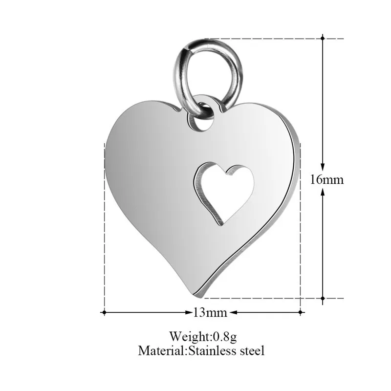 5 шт./лот новинка кулон в виде сердца из титановой стали полная полировка лазерная