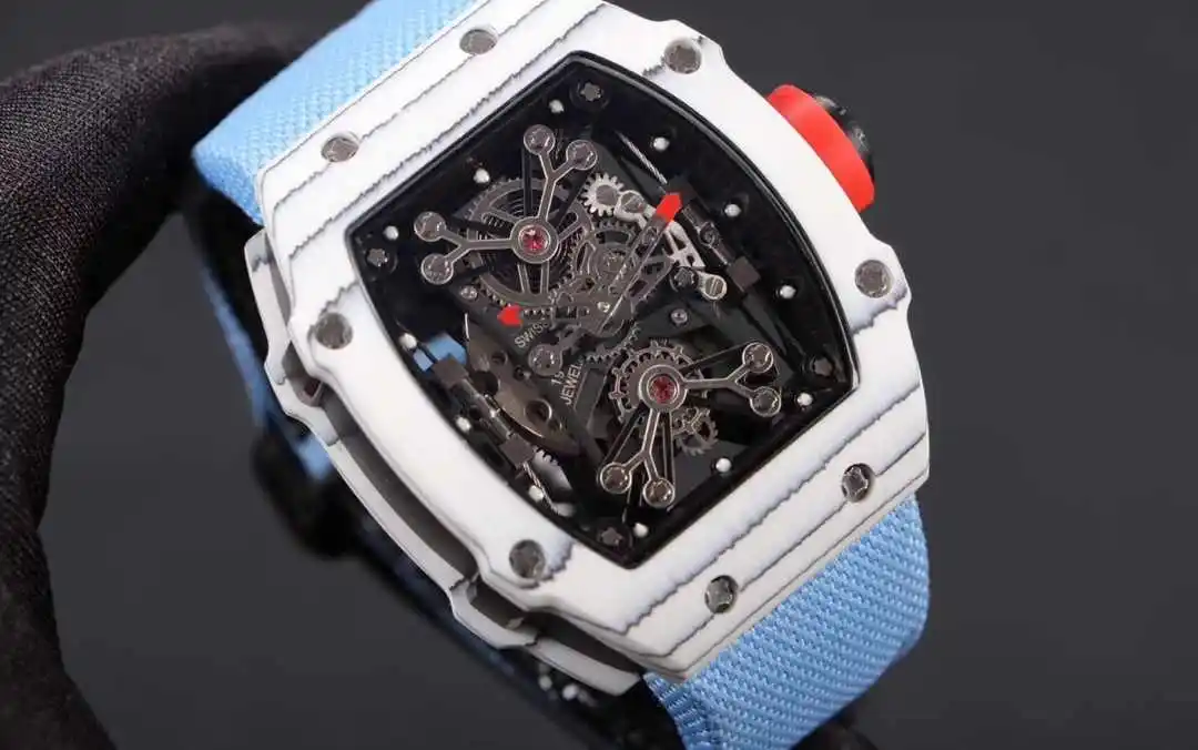 Review Top  Luxury Brand New Blue Canvas Men Watch Sapphire Glass Automatic Mechanical Carbon Fiber Skeleton Di