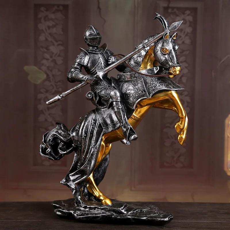 

European Style Furnishing Creative Resin Crafts Royal Warhorse Knight Model Design Living Room Home Decortaion Luxury Gift