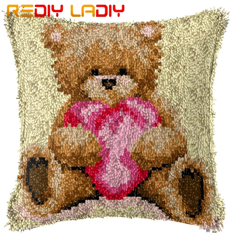 Latch Hook Kits Make Your Own Cushion Teddy Bear Love Acrylic Yarn