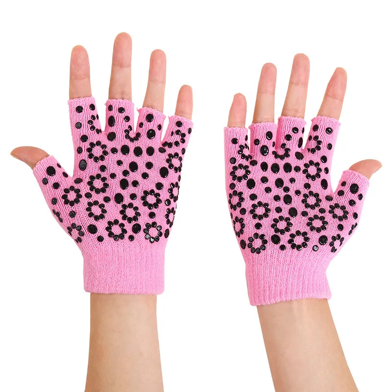 HECATAL Yoga Gloves Fitness Non slip Gloves Five point Glue Cotton