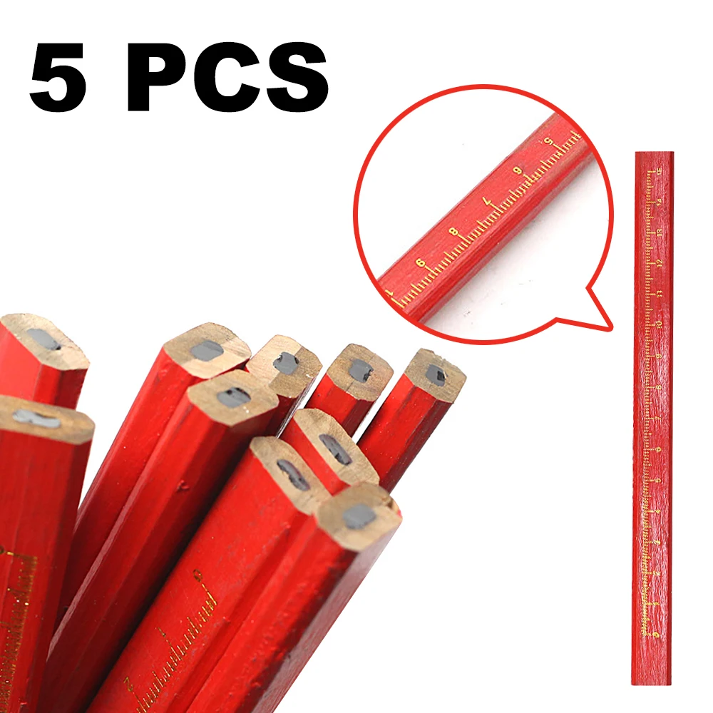

5pc Black Lead Carpenter Pencils DIY Builder Joiners Woodworking Craft Thick Core Flattened Mark Custom Pen Office Stationery