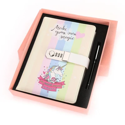 C gift set A5 Единорог блокнот с кодовым замком с замком офисный школьный блокнот личный дневник из искусственной кожи высокого качества бумажный журнал канцелярские принадлежности подарок - Цвет: C gift set