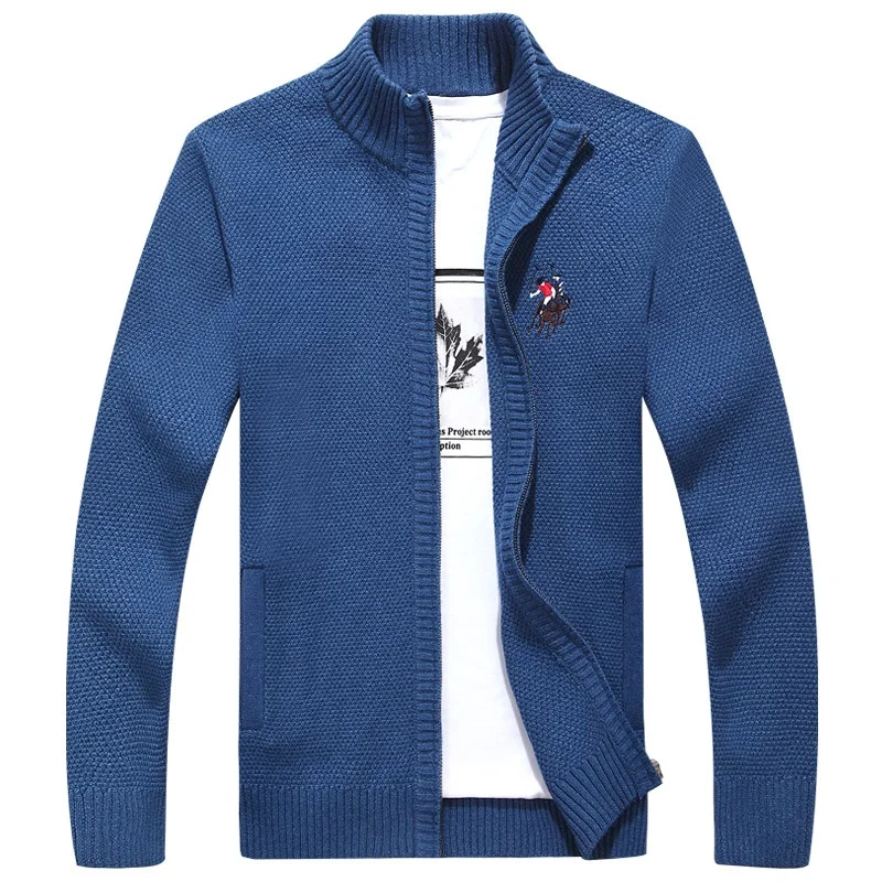 

Mens Sweaters for 2019 Autumn Winter Warm Solid Color 3D Embroidery Sweater Men Fashion Zipper Cardigan Men Coat