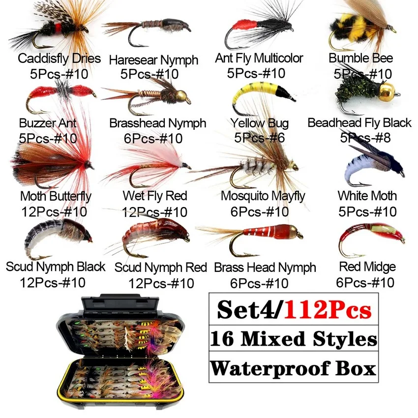 Trout Fly Fishing Flies Collection 32-112Pcs Flies Dry Wet Nymph