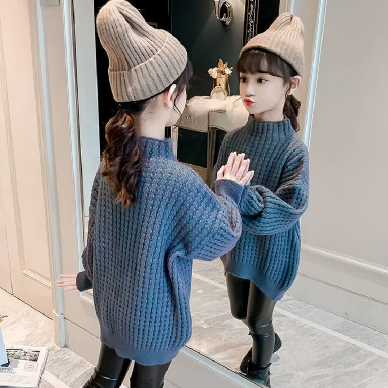 

Girls Autumn Pullover Sweater New 2021 Children's Winter Clothing High Neck Knitting Shirt Kids' Turtleneck Sweaters For 4-12 Y